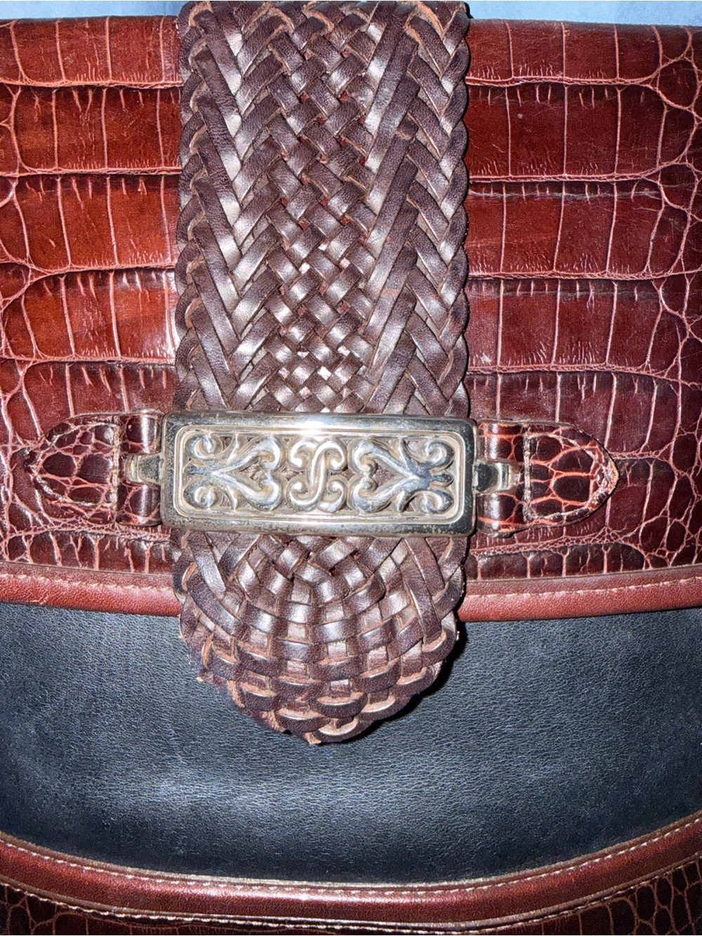 Vintage Brighton Brown Leather Woven-Accent Crossbody Bag - Picture 2 of 11